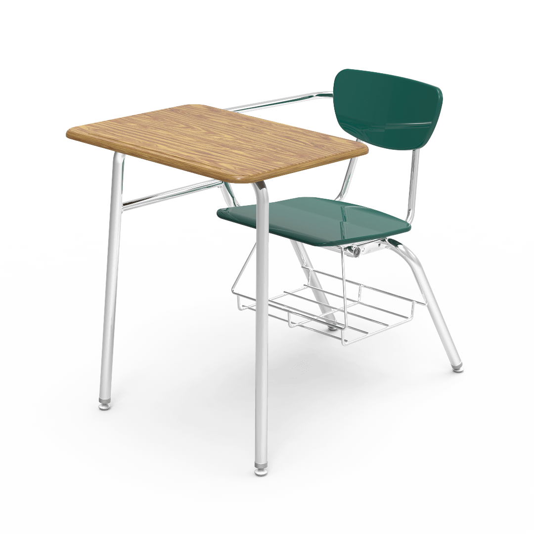 Virco 3400BRL Student Combo Desk with 18" Hard Plastic Seat, 18" x 24" Laminate Top, bookrack for School and Classrooms - SchoolOutlet