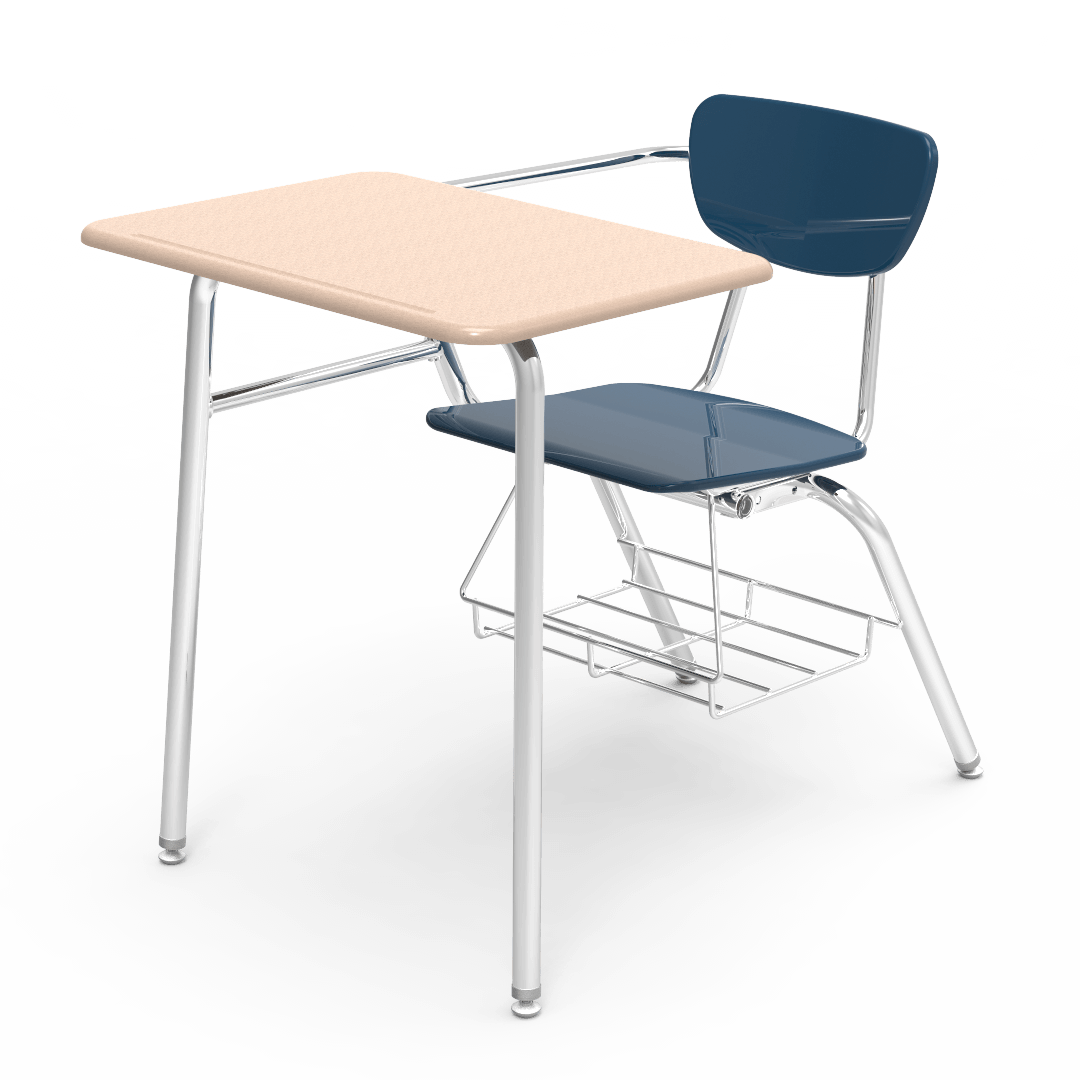 Virco 3400BRM Student Combo Desk with 18" Hard Plastic Seat, 18" x 24" Hard Plastic Top, bookrack for School and Classrooms - SchoolOutlet