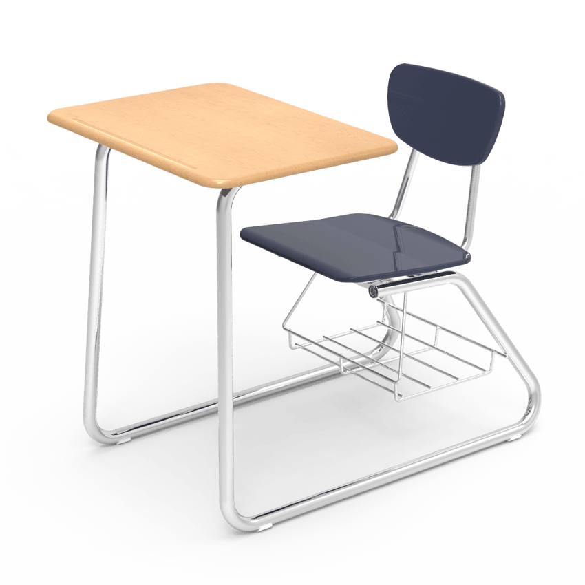 Virco 3640BRM - Sled Based Combo Desk with 18" Hard Plastic Seat, 18" x 24" Hard Plastic Top, bookrack (Virco 3640BRM) - SchoolOutlet