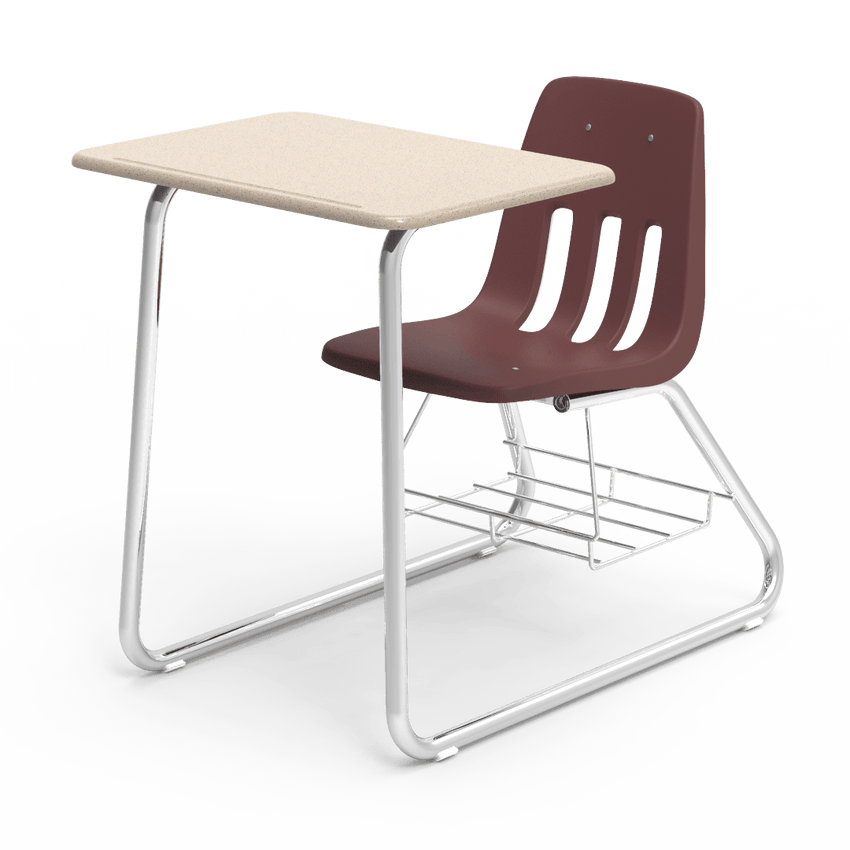 9640BRM Sled Based Combo Desk with 18" Seat, 18" x 24" Hard Plastic Top, Bookrack (Virco 9640BRM) - SchoolOutlet