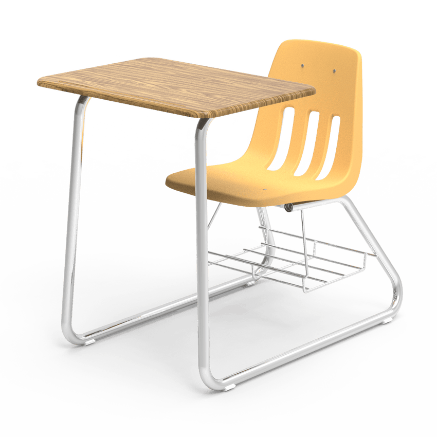 9640BRM Sled Based Combo Desk with 18" Seat, 18" x 24" Hard Plastic Top, Bookrack (Virco 9640BRM) - SchoolOutlet