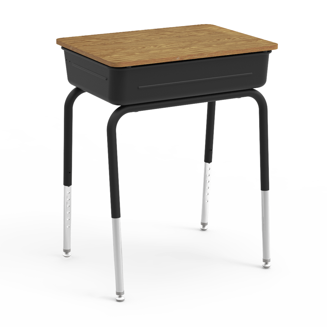 Virco 751MBBLB Lift-Lid Student Desk 18" x 24" Laminate Top with 5"D Metal Book Box, Leg Brace and Adjustable Height Legs (23"-31"H), for Schools and Classrooms - SchoolOutlet