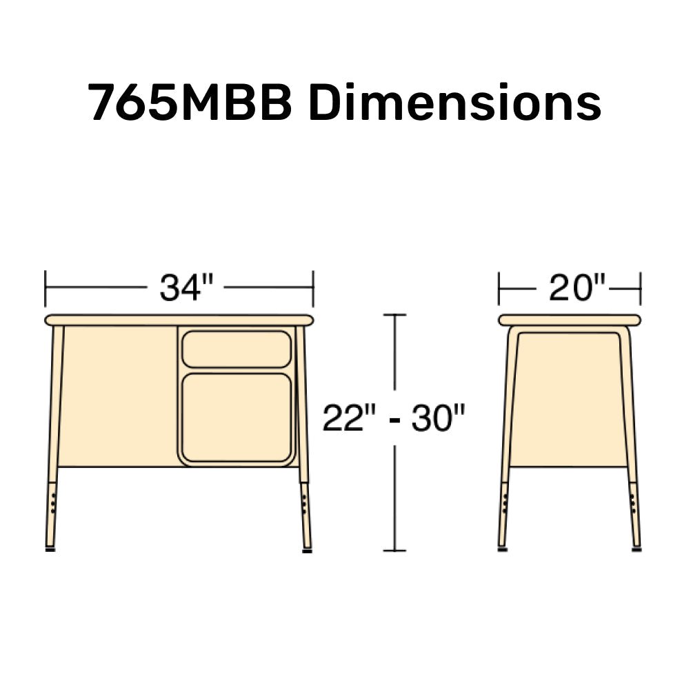 Virco 765MBB Jr. Executive Student Desk 20" x 34" Laminate Top with Book Shelf and Adjustable Height Legs for Classroom and Schools - SchoolOutlet