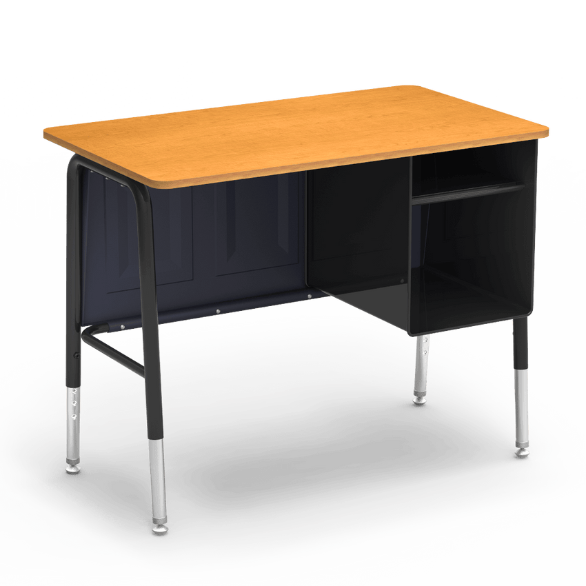 Virco 765MBBM Jr. Executive Student Desk 20" x 34" Hard Plastic Top with Book Shelf and Adjustable Height Legs (22"-30"H) for Classrooms and Schools - SchoolOutlet