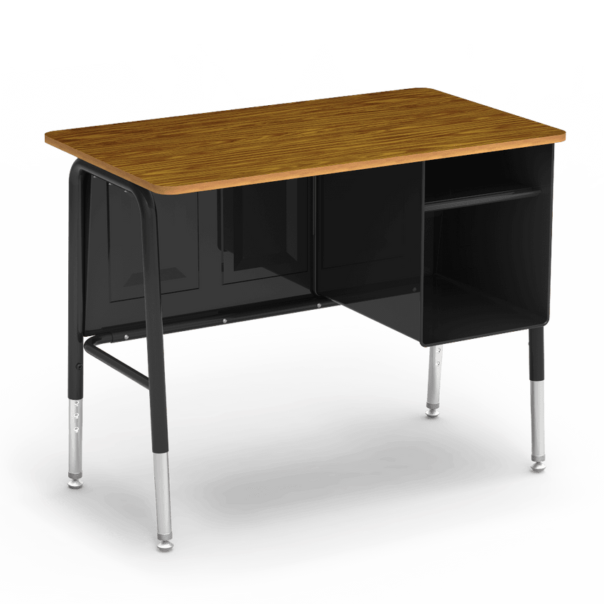 Virco 765MBBM Jr. Executive Student Desk 20" x 34" Hard Plastic Top with Book Shelf and Adjustable Height Legs (22"-30"H) for Classrooms and Schools - SchoolOutlet