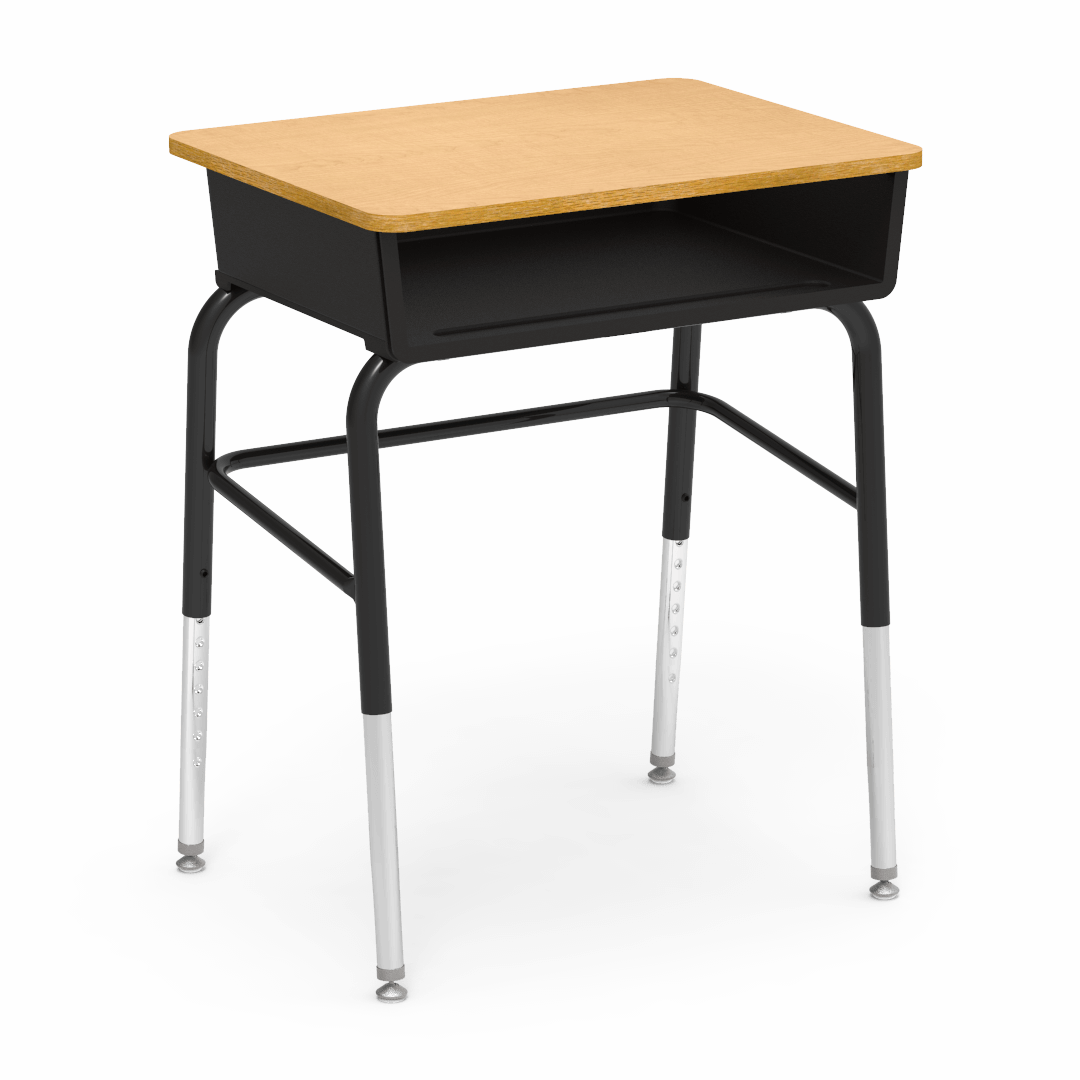 Virco 785LB - Student Desk 18" x 24" Laminate Top with Plastic Open Front Book Box, Leg Brace and Adjustable Height Legs, for Schools and Classrooms - SchoolOutlet