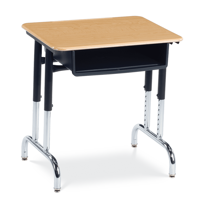 Virco 792026BBM - 7900 Series Student Desk, 20" x 26" Hard Plastic Top with heavy-duty pedestal design frame, Open-front plastic book box and adjustable height range of 22" to 30" - SchoolOutlet