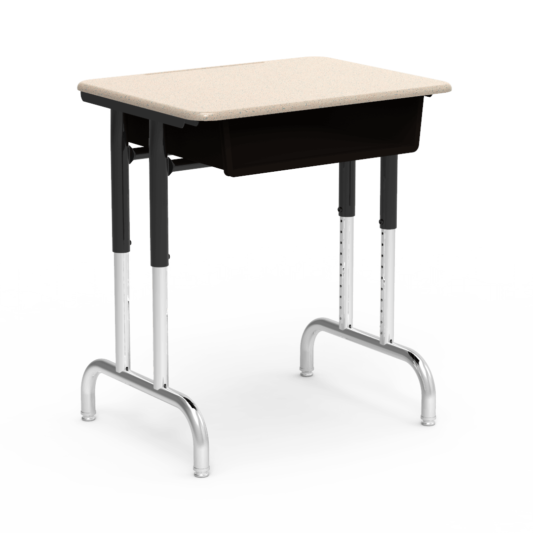 Virco 792026BBM - 7900 Series Student Desk, 20" x 26" Hard Plastic Top with heavy-duty pedestal design frame, Open-front plastic book box and adjustable height range of 22" to 30" - SchoolOutlet