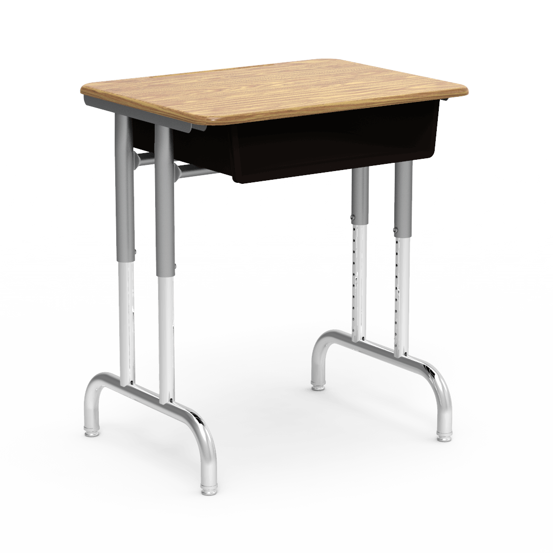 Virco 792026BBM - 7900 Series Student Desk, 20" x 26" Hard Plastic Top with heavy-duty pedestal design frame, Open-front plastic book box and adjustable height range of 22" to 30" - SchoolOutlet