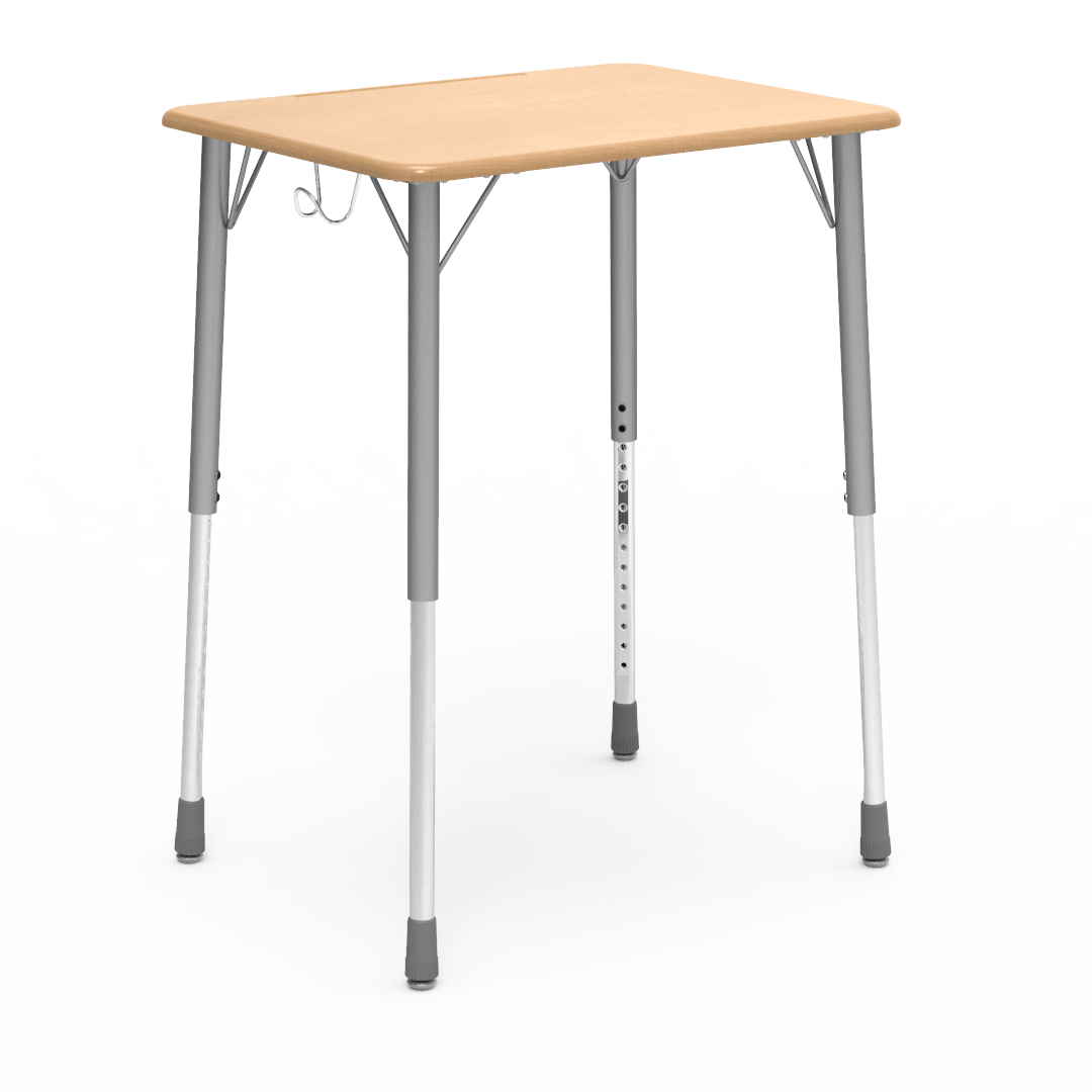 Virco ZADJ2026BHM - ZUMA Series Student Desk, Hard Plastic 20" x 26-1/8" Top, 22"-34"H with wire backpack hanger - SchoolOutlet