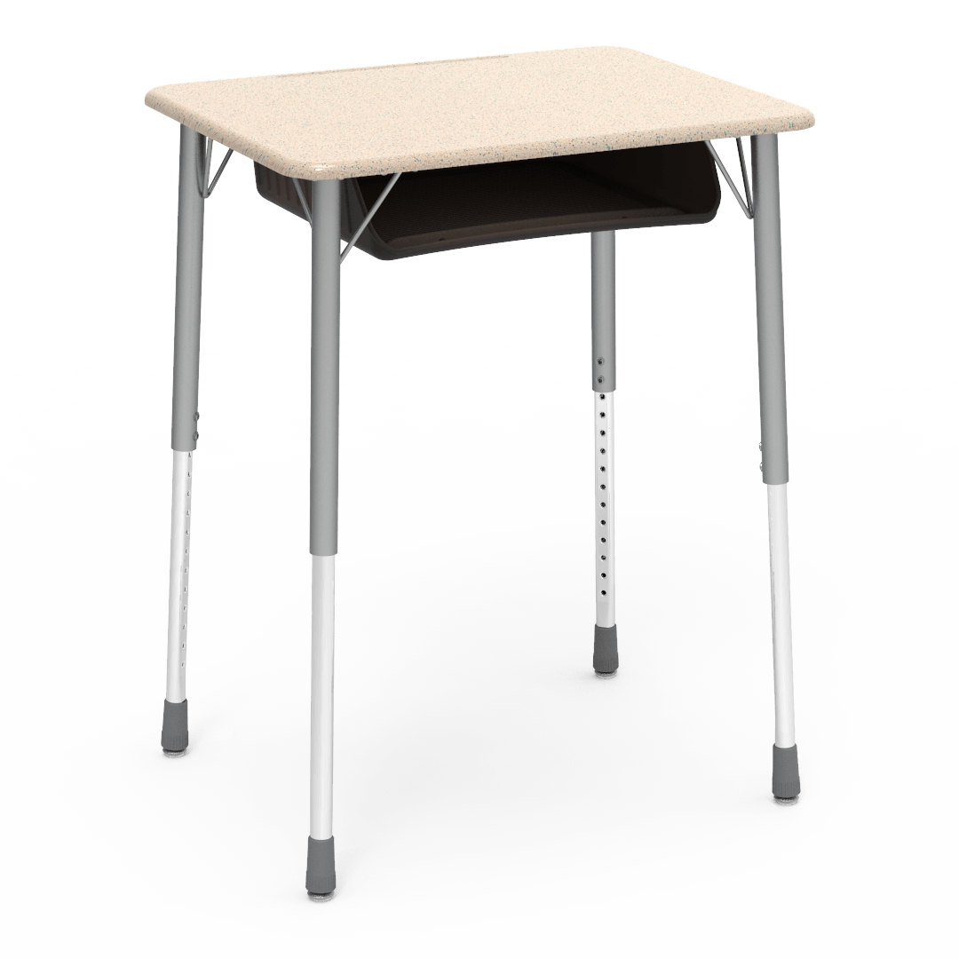 Virco ZADJ2026BOXM - ZUMA Series Student Desk, Hard Plastic 20" x 26-1/8" Top, 22"-34"H with plastic book box - SchoolOutlet