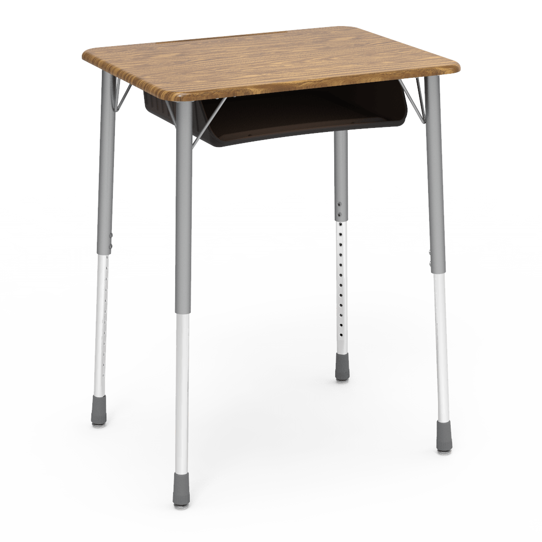 Virco ZADJ2026BOXM - ZUMA Series Student Desk, Hard Plastic 20" x 26-1/8" Top, 22"-34"H with plastic book box - SchoolOutlet