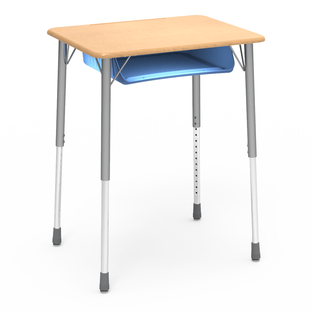 Virco ZADJ2026BOXM - ZUMA Series Student Desk, Hard Plastic 20" x 26-1/8" Top, 22"-34"H with plastic book box - SchoolOutlet