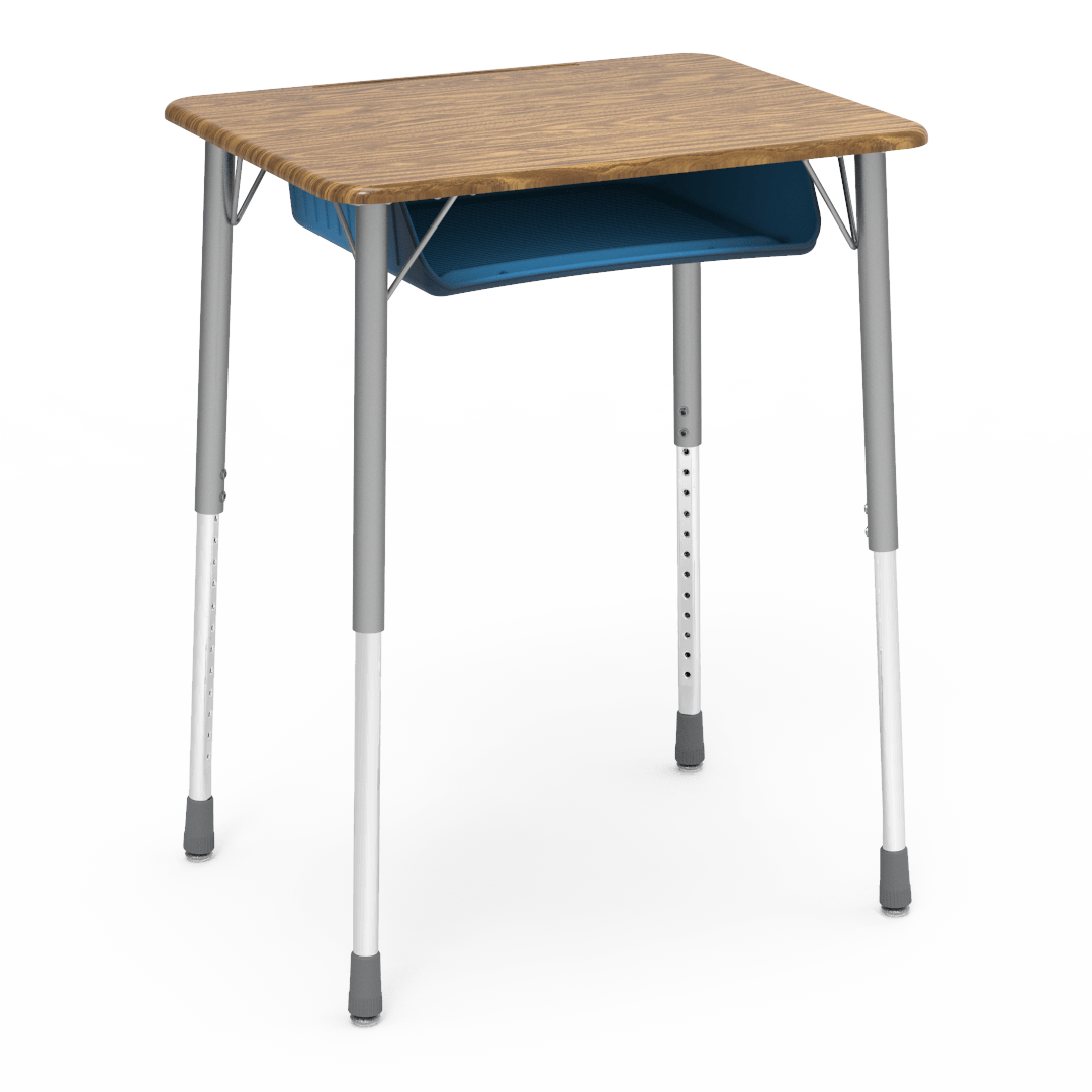 Virco ZADJ2026BOXM - ZUMA Series Student Desk, Hard Plastic 20" x 26-1/8" Top, 22"-34"H with plastic book box - SchoolOutlet