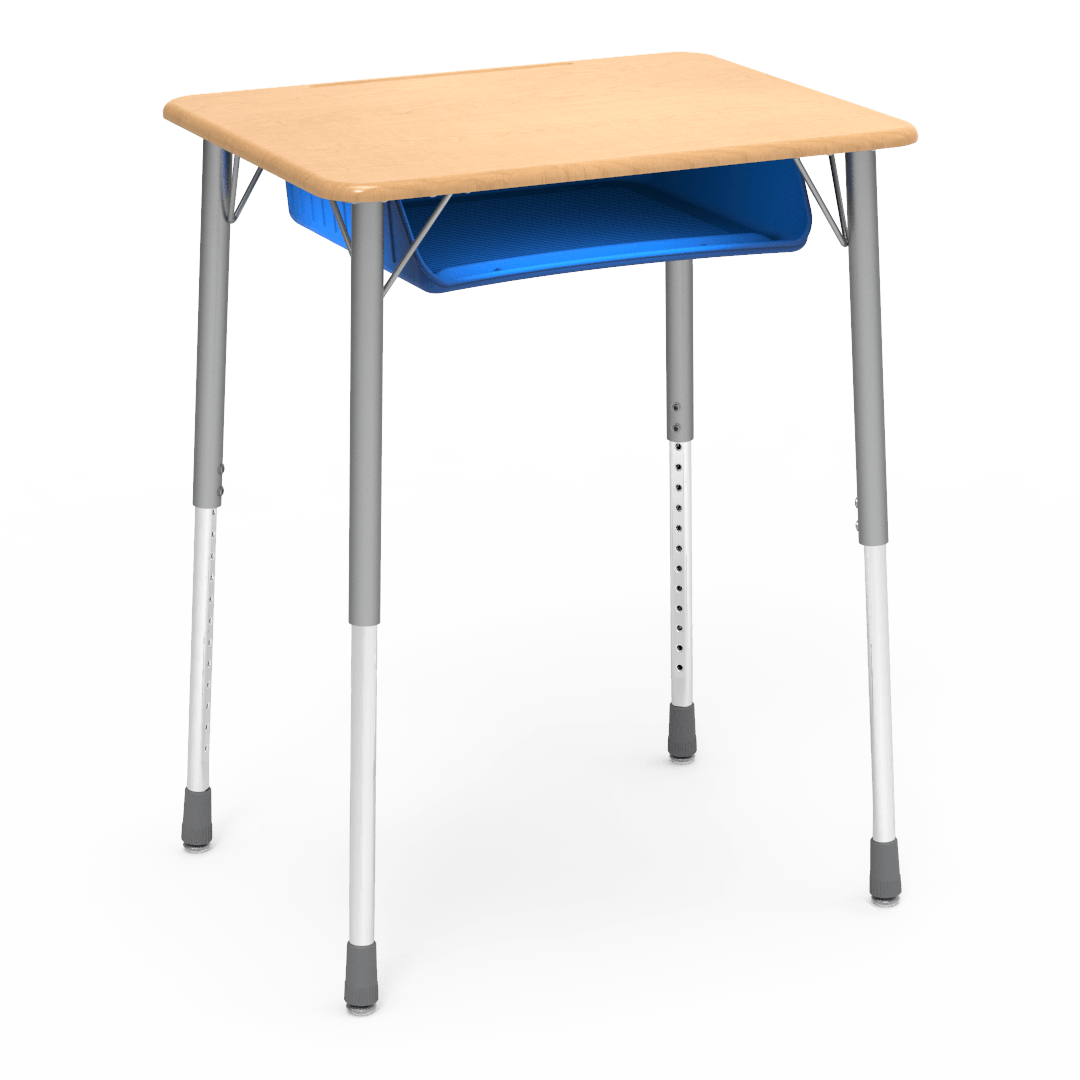 Virco ZADJ2026BOXM - ZUMA Series Student Desk, Hard Plastic 20" x 26-1/8" Top, 22"-34"H with plastic book box - SchoolOutlet