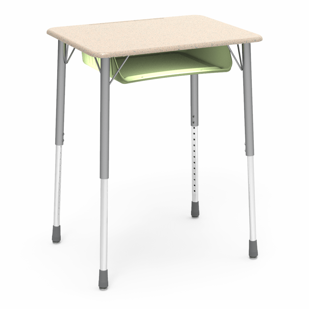 Virco ZADJ2026BOXM - ZUMA Series Student Desk, Hard Plastic 20" x 26-1/8" Top, 22"-34"H with plastic book box - SchoolOutlet