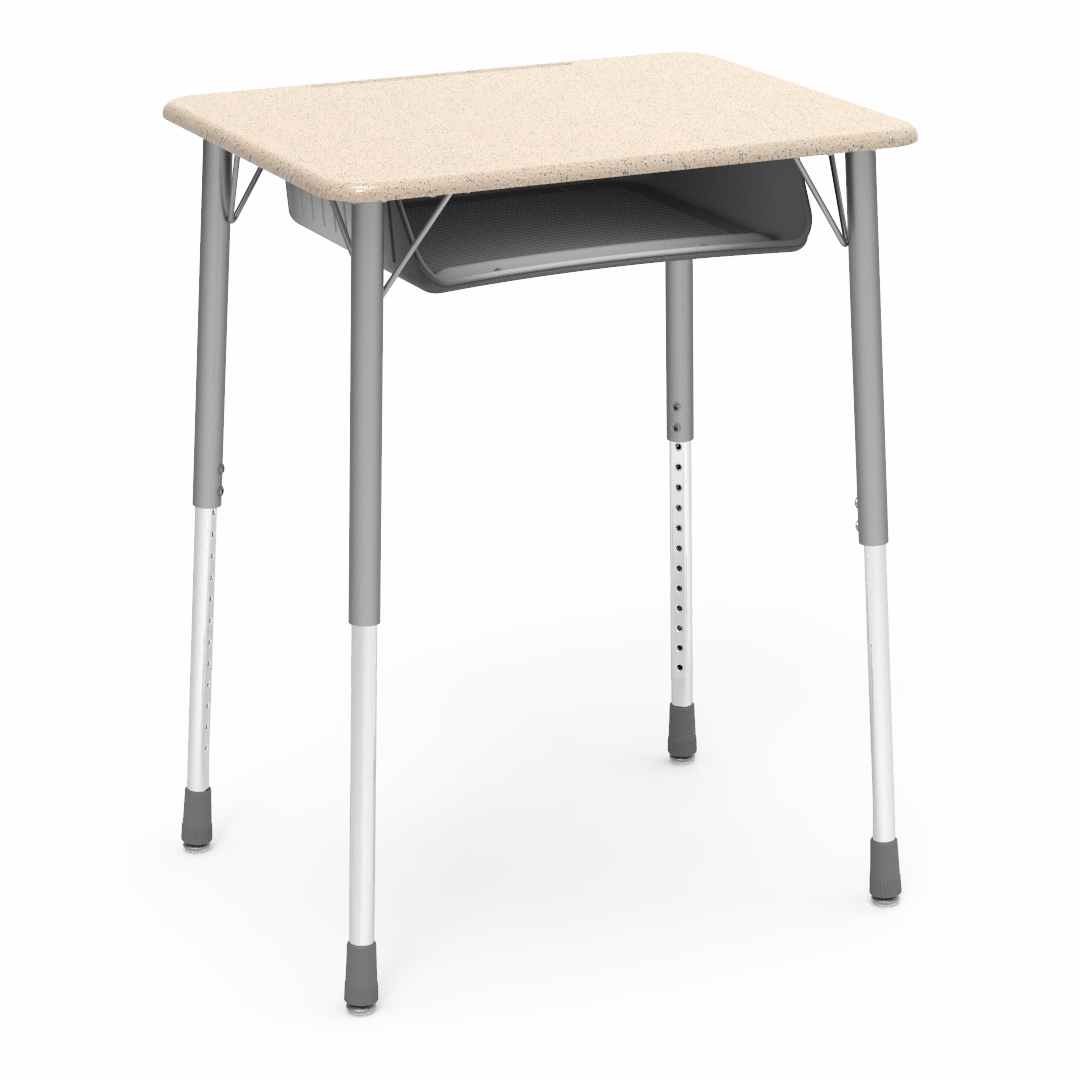 Virco ZADJ2026BOXM - ZUMA Series Student Desk, Hard Plastic 20" x 26-1/8" Top, 22"-34"H with plastic book box - SchoolOutlet