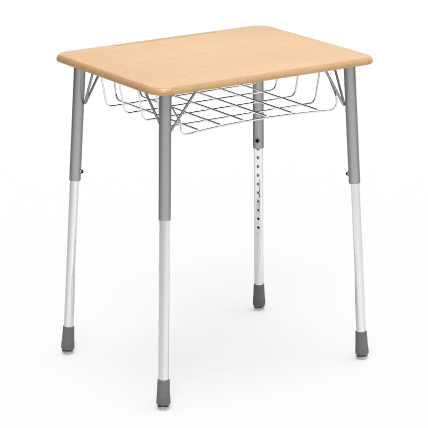 Virco ZADJ2026BRM - ZUMA Series Student Desk, Hard Plastic 20" x 26-1/8" Top, 22"-34"H with wire book basket - SchoolOutlet