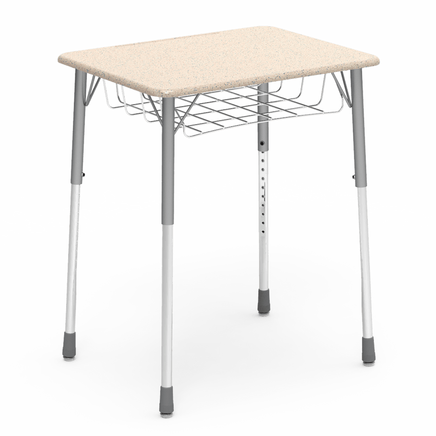 Virco ZADJ2026BRM - ZUMA Series Student Desk, Hard Plastic 20" x 26-1/8" Top, 22"-34"H with wire book basket - SchoolOutlet