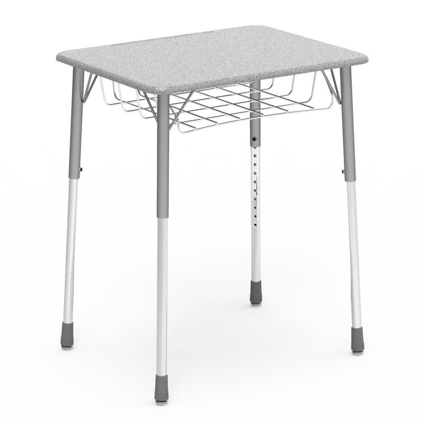 Virco ZADJ2026BRM - ZUMA Series Student Desk, Hard Plastic 20" x 26-1/8" Top, 22"-34"H with wire book basket - SchoolOutlet