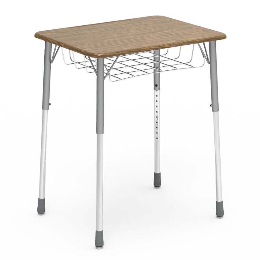 Virco ZADJ2026BRM - ZUMA Series Student Desk, Hard Plastic 20" x 26-1/8" Top, 22"-34"H with wire book basket - SchoolOutlet
