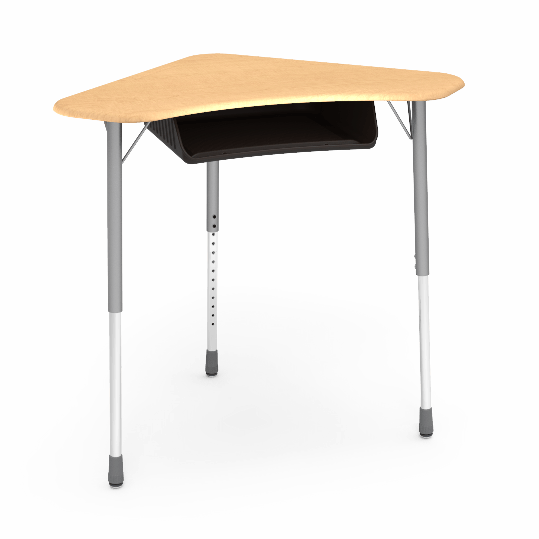 Virco ZBOOMBBM - ZUMA Series Student Desk - Boomerang Shape, Hard Plastic Top, 22"-34"H with plastic book box - SchoolOutlet