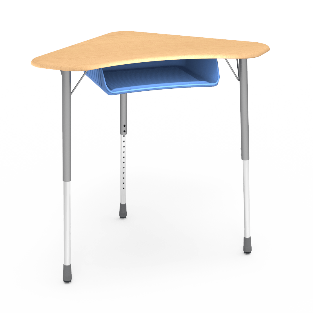 Virco ZBOOMBBM - ZUMA Series Student Desk - Boomerang Shape, Hard Plastic Top, 22"-34"H with plastic book box - SchoolOutlet