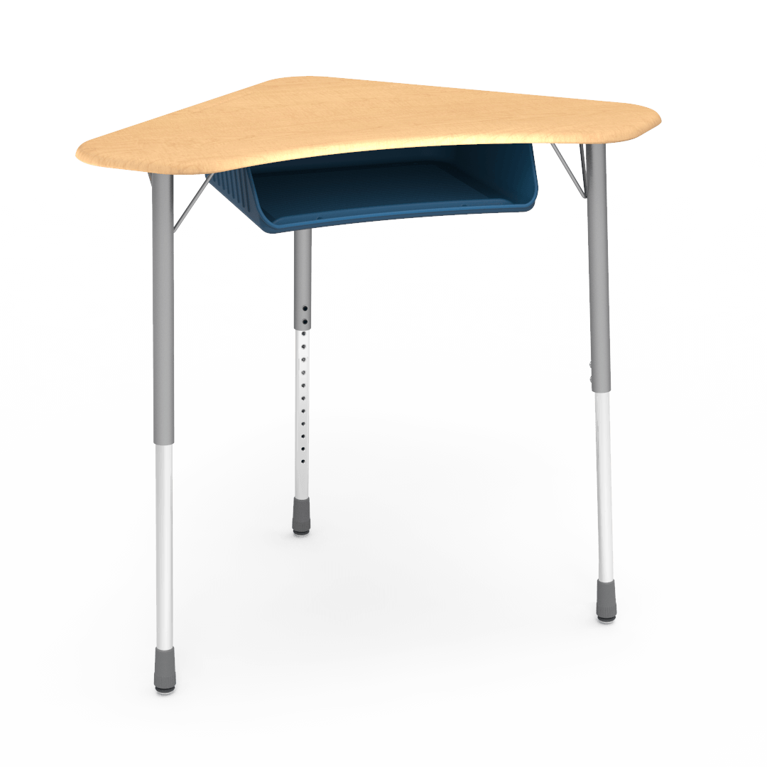 Virco ZBOOMBBM - ZUMA Series Student Desk - Boomerang Shape, Hard Plastic Top, 22"-34"H with plastic book box - SchoolOutlet