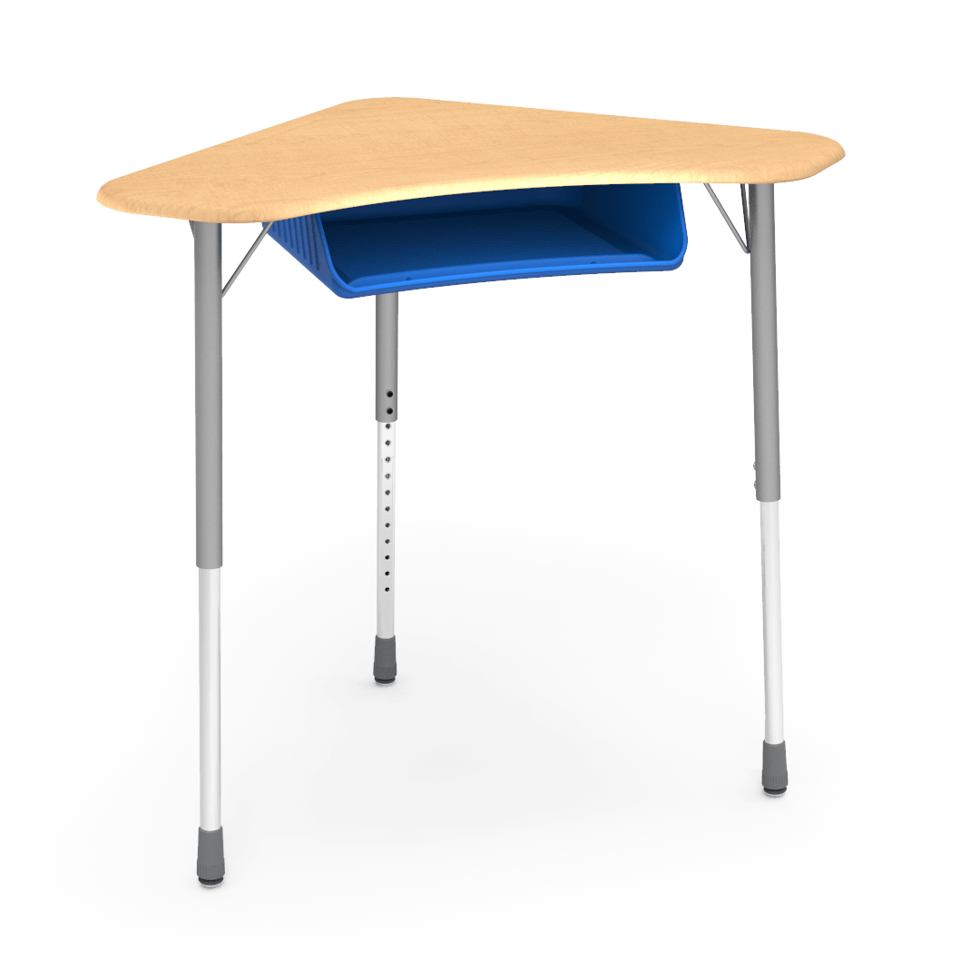 Virco ZBOOMBBM - ZUMA Series Student Desk - Boomerang Shape, Hard Plastic Top, 22"-34"H with plastic book box - SchoolOutlet