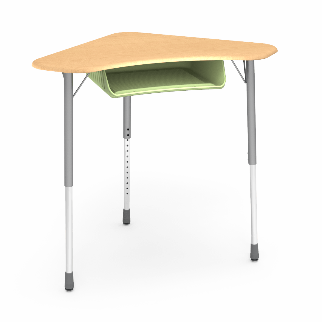 Virco ZBOOMBBM - ZUMA Series Student Desk - Boomerang Shape, Hard Plastic Top, 22"-34"H with plastic book box - SchoolOutlet