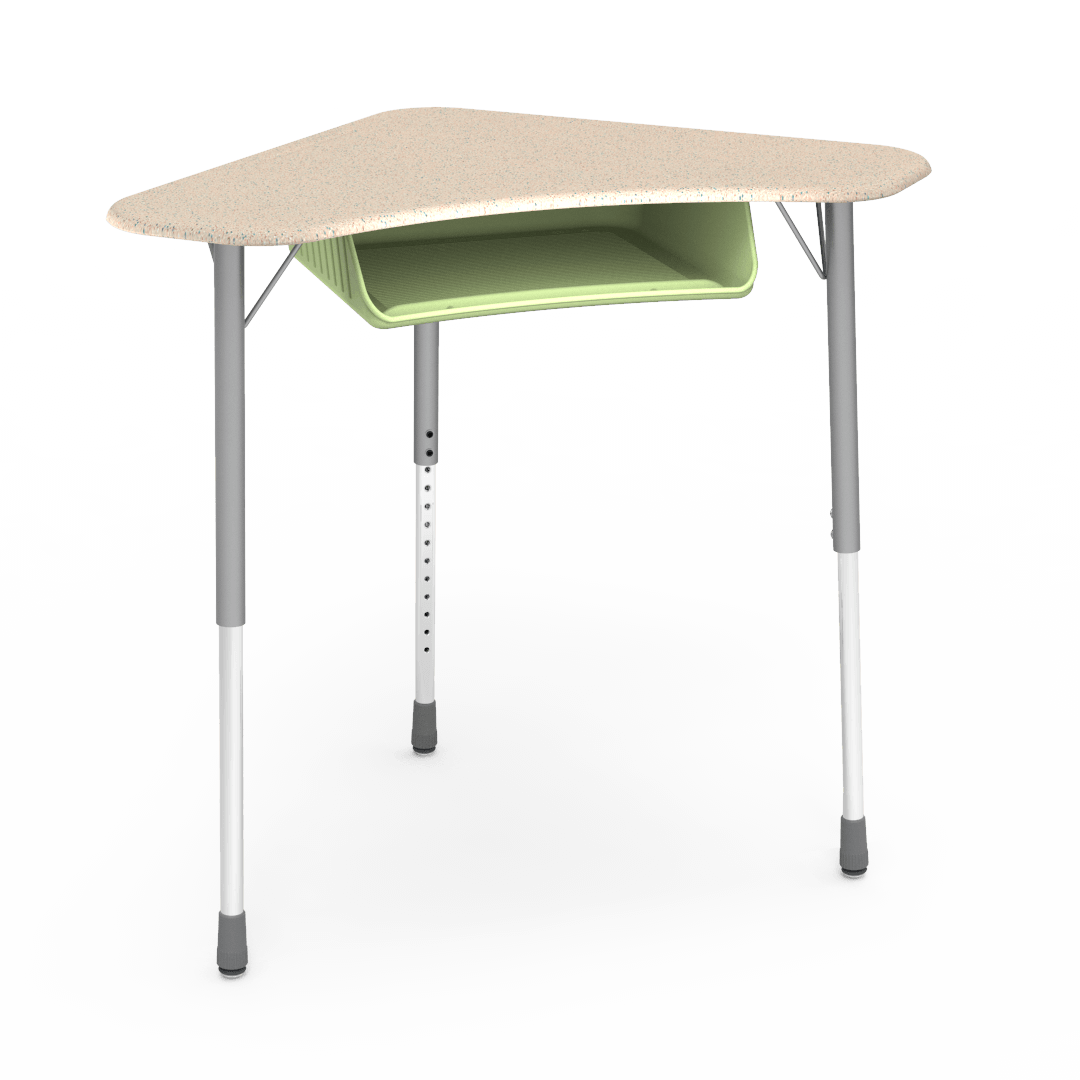 Virco ZBOOMBBM - ZUMA Series Student Desk - Boomerang Shape, Hard Plastic Top, 22"-34"H with plastic book box - SchoolOutlet