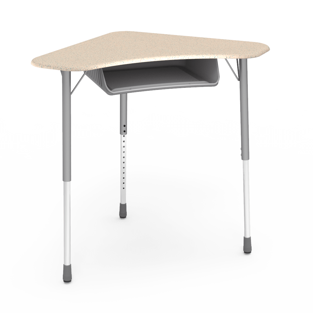 Virco ZBOOMBBM - ZUMA Series Student Desk - Boomerang Shape, Hard Plastic Top, 22"-34"H with plastic book box - SchoolOutlet