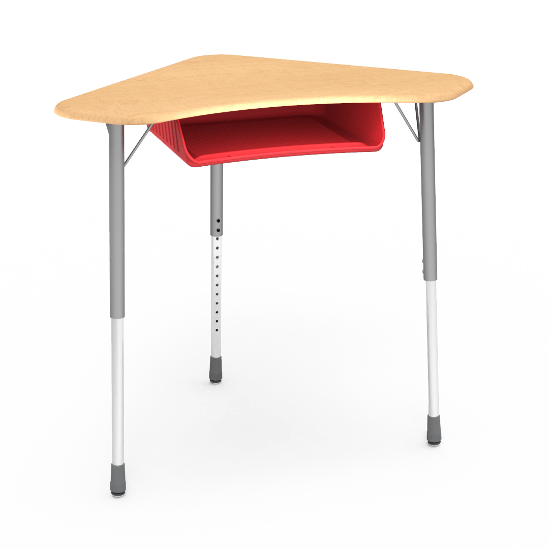 Virco ZBOOMBBM - ZUMA Series Student Desk - Boomerang Shape, Hard Plastic Top, 22"-34"H with plastic book box - SchoolOutlet