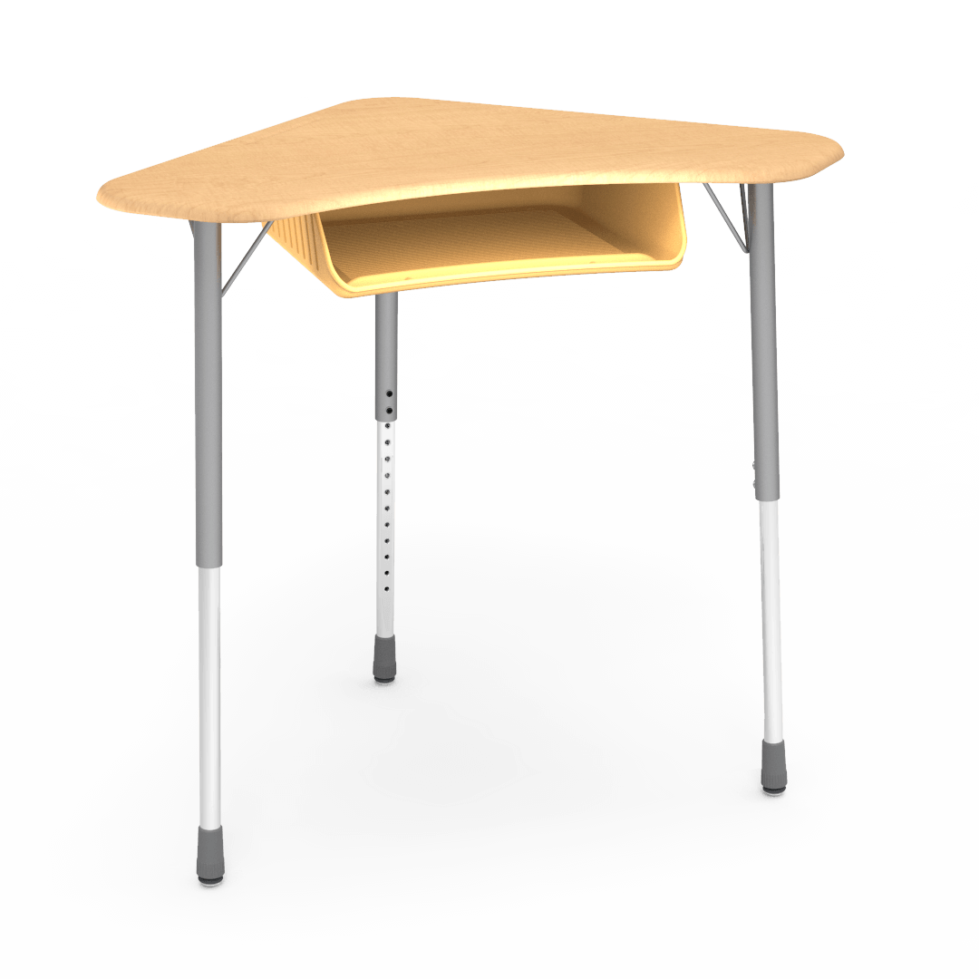 Virco ZBOOMBBM - ZUMA Series Student Desk - Boomerang Shape, Hard Plastic Top, 22"-34"H with plastic book box - SchoolOutlet