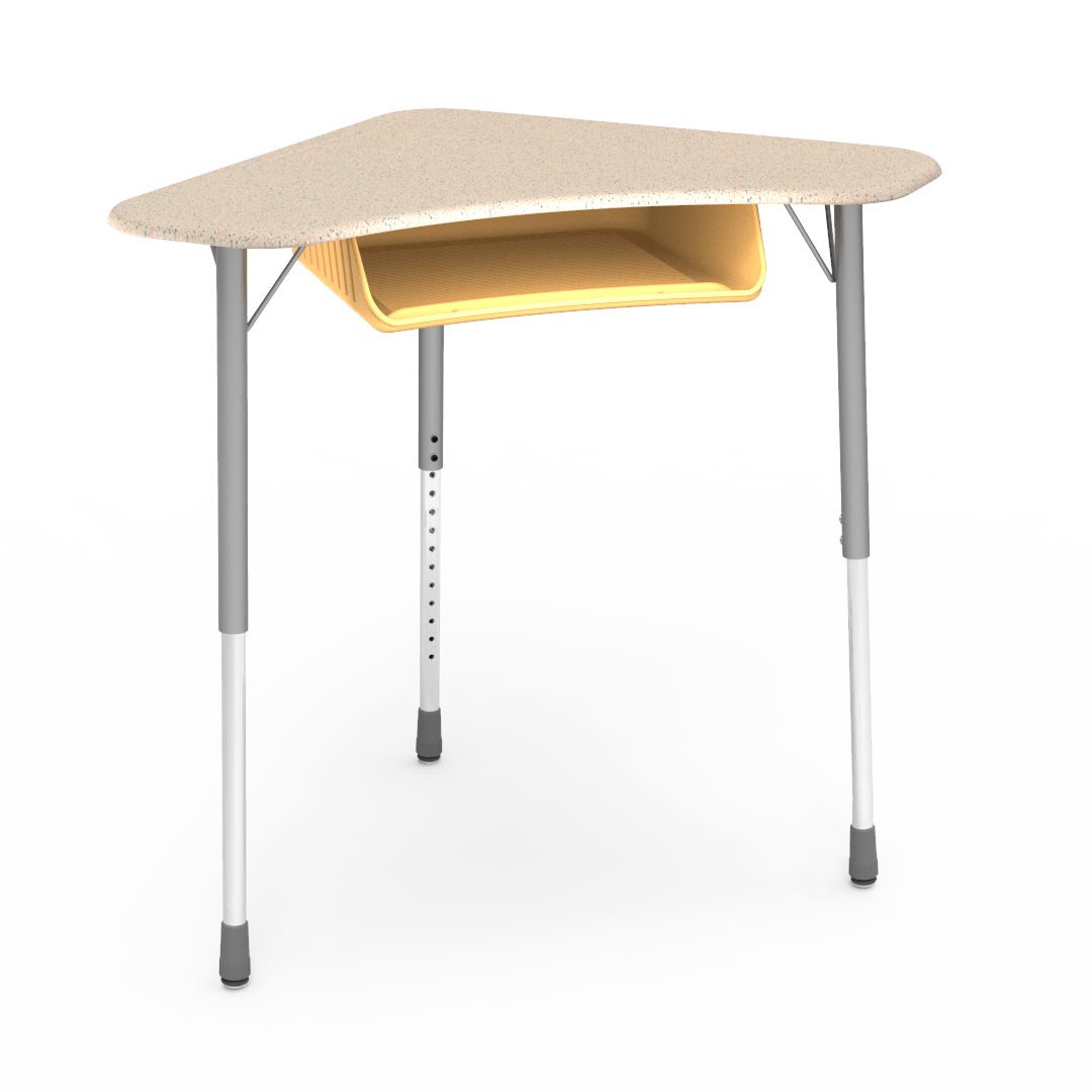 Virco ZBOOMBBM - ZUMA Series Student Desk - Boomerang Shape, Hard Plastic Top, 22"-34"H with plastic book box - SchoolOutlet