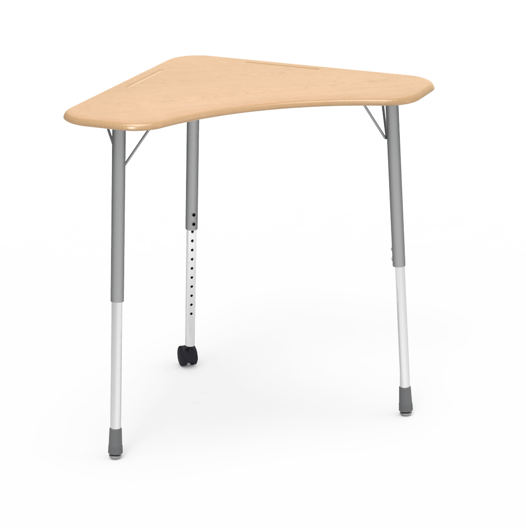 Virco ZBOOMCM - ZUMA Series Student Desk - Boomerang Shape, Hard Plastic Top, 22"-34"H with single caster - SchoolOutlet