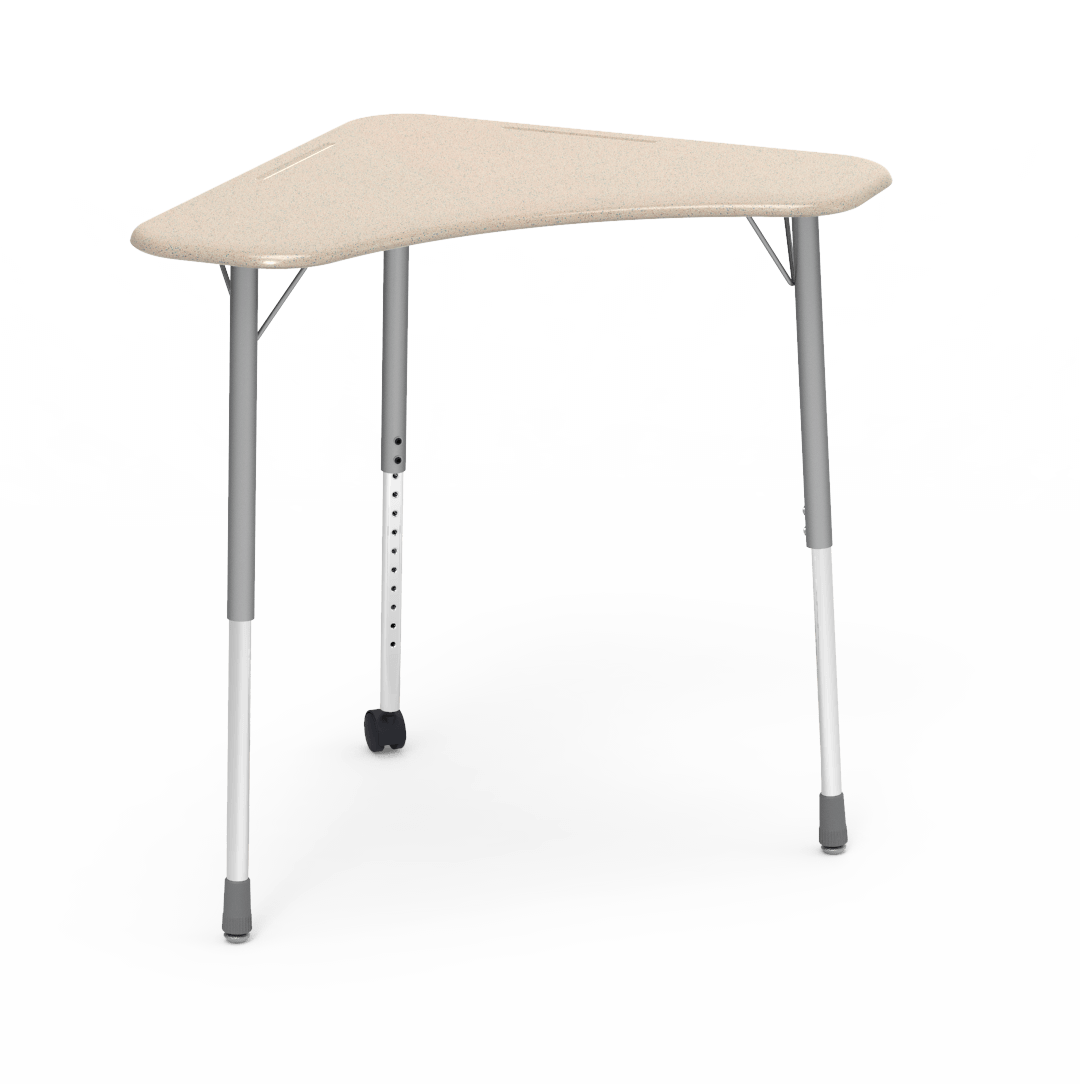 Virco ZBOOMCM - ZUMA Series Student Desk - Boomerang Shape, Hard Plastic Top, 22"-34"H with single caster - SchoolOutlet