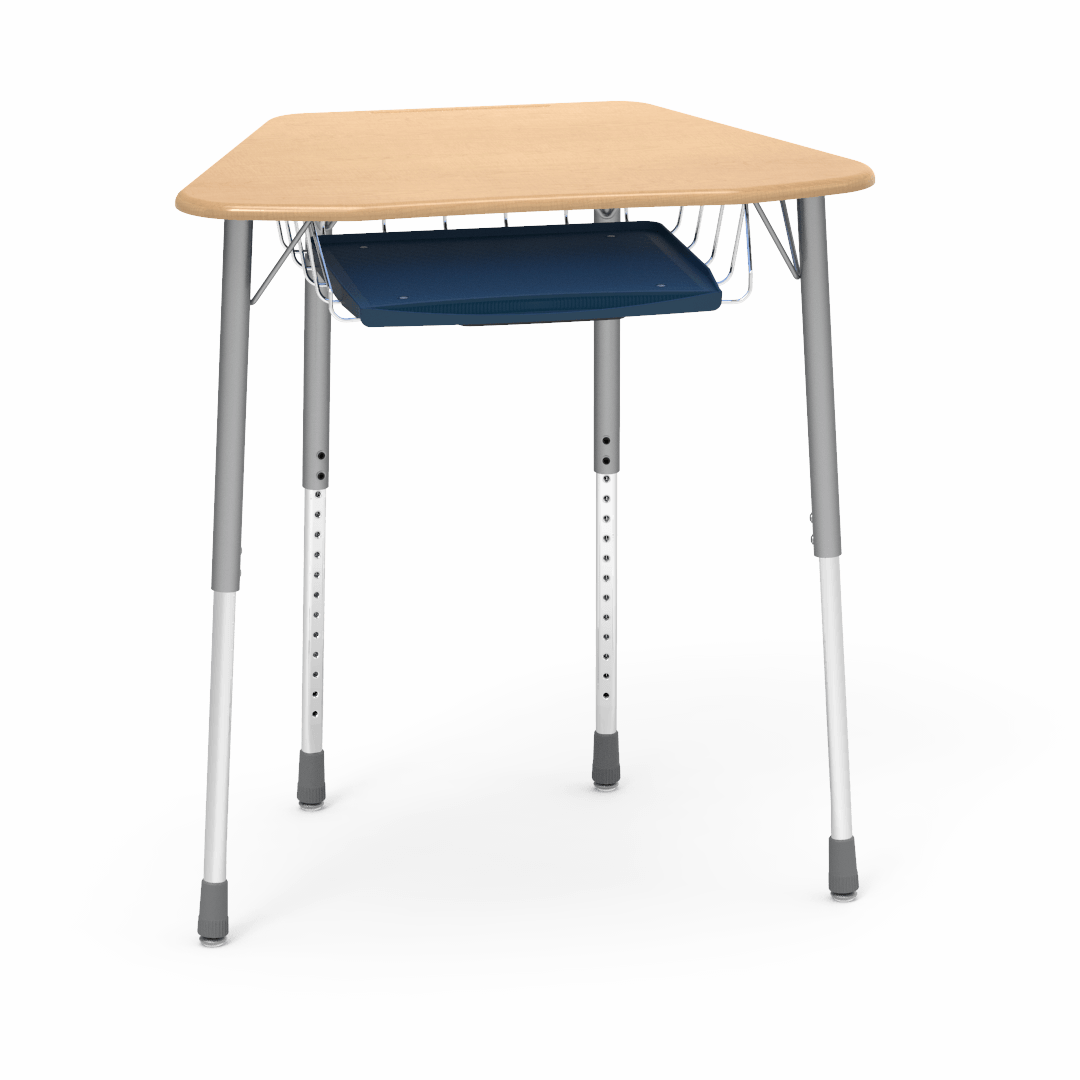 Virco ZOCTBRTM - ZUMA Series Student Desk, Collaborative Shape Hard Plastic Top for 8-Desk Octagonal Grouping, 22"-34"H with wire book box with pencil tray - SchoolOutlet