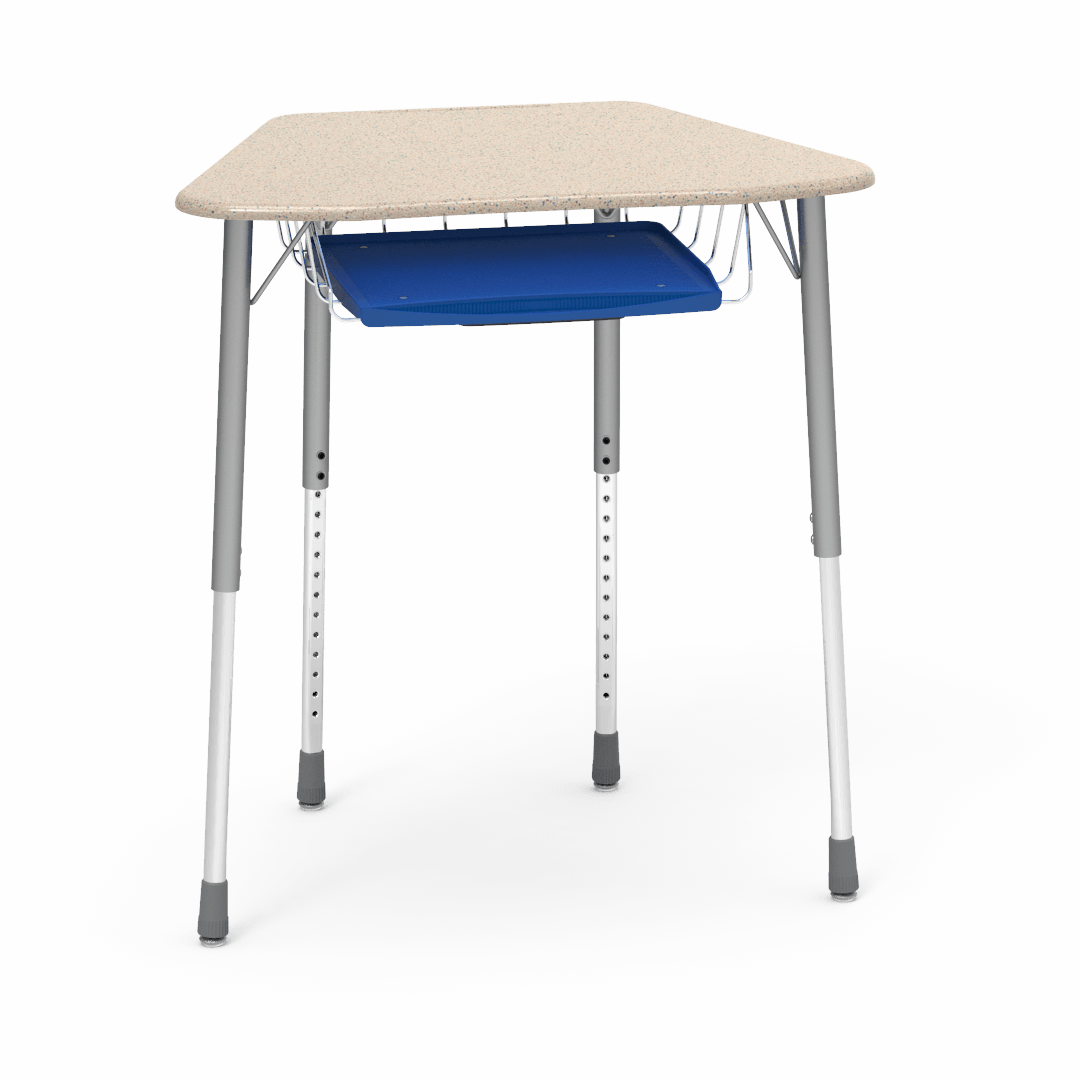 Virco ZOCTBRTM - ZUMA Series Student Desk, Collaborative Shape Hard Plastic Top for 8-Desk Octagonal Grouping, 22"-34"H with wire book box with pencil tray - SchoolOutlet