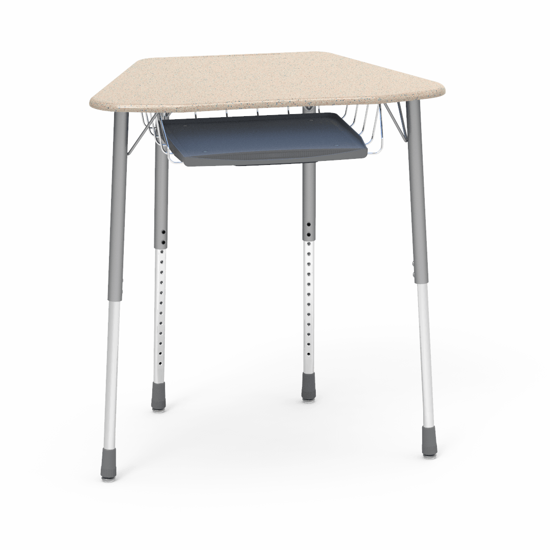 Virco ZOCTBRTM - ZUMA Series Student Desk, Collaborative Shape Hard Plastic Top for 8-Desk Octagonal Grouping, 22"-34"H with wire book box with pencil tray - SchoolOutlet