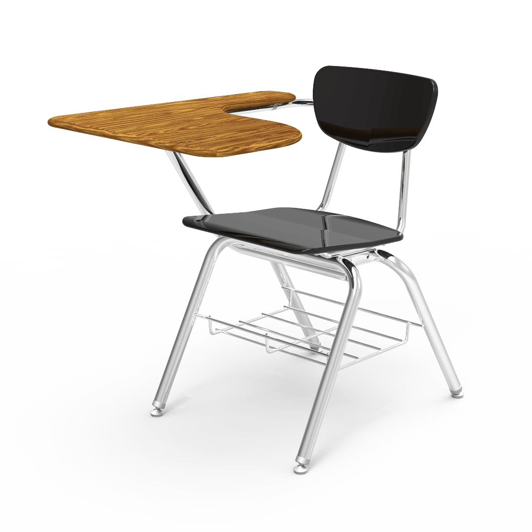 Virco 3700BRL Student Tablet Arm Chair Desk with 18" Hard Plastic Seat, Laminate Top and Bookrack for Schools and Classrooms - SchoolOutlet