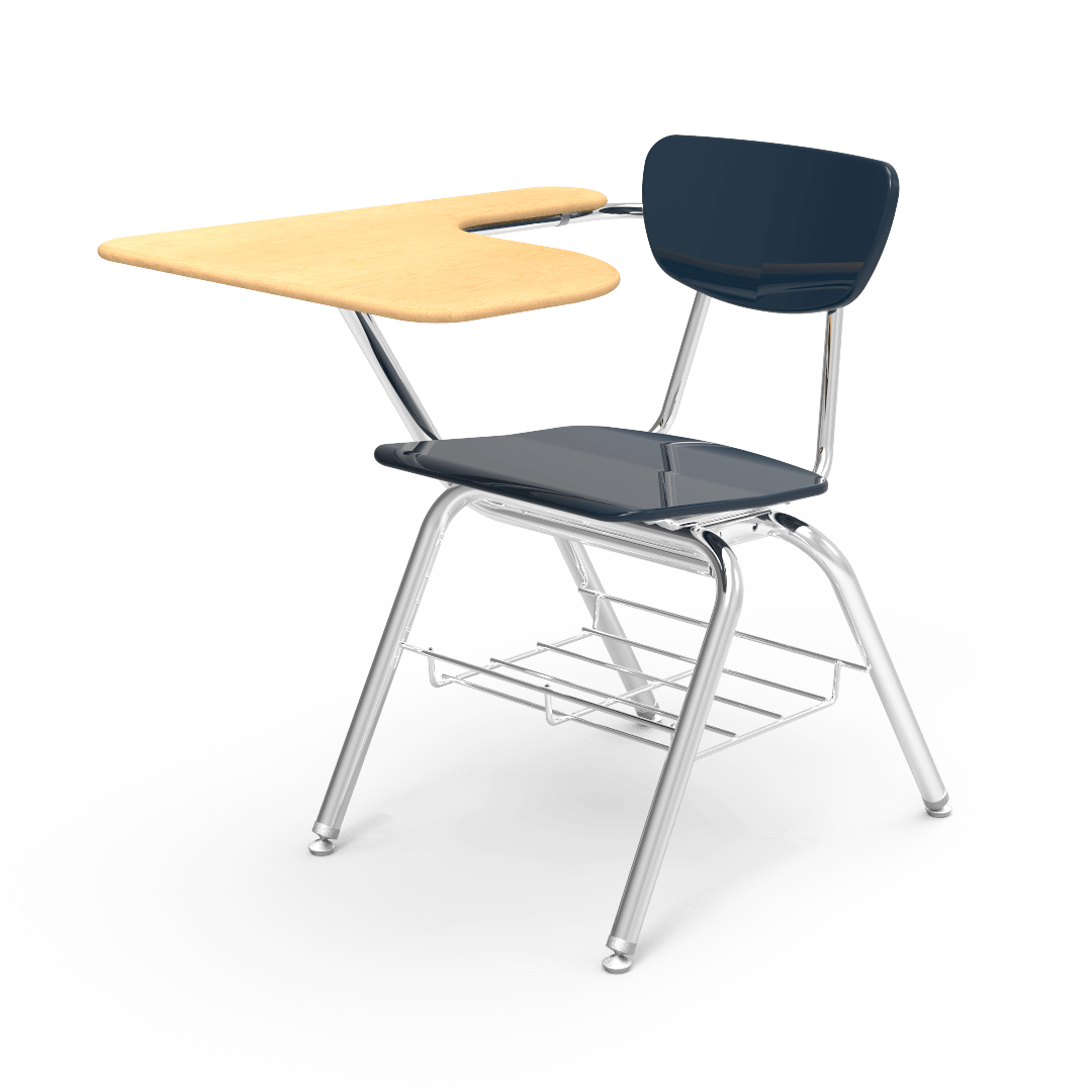 Virco 3700BRL Student Tablet Arm Chair Desk with 18" Hard Plastic Seat, Laminate Top and Bookrack for Schools and Classrooms - SchoolOutlet