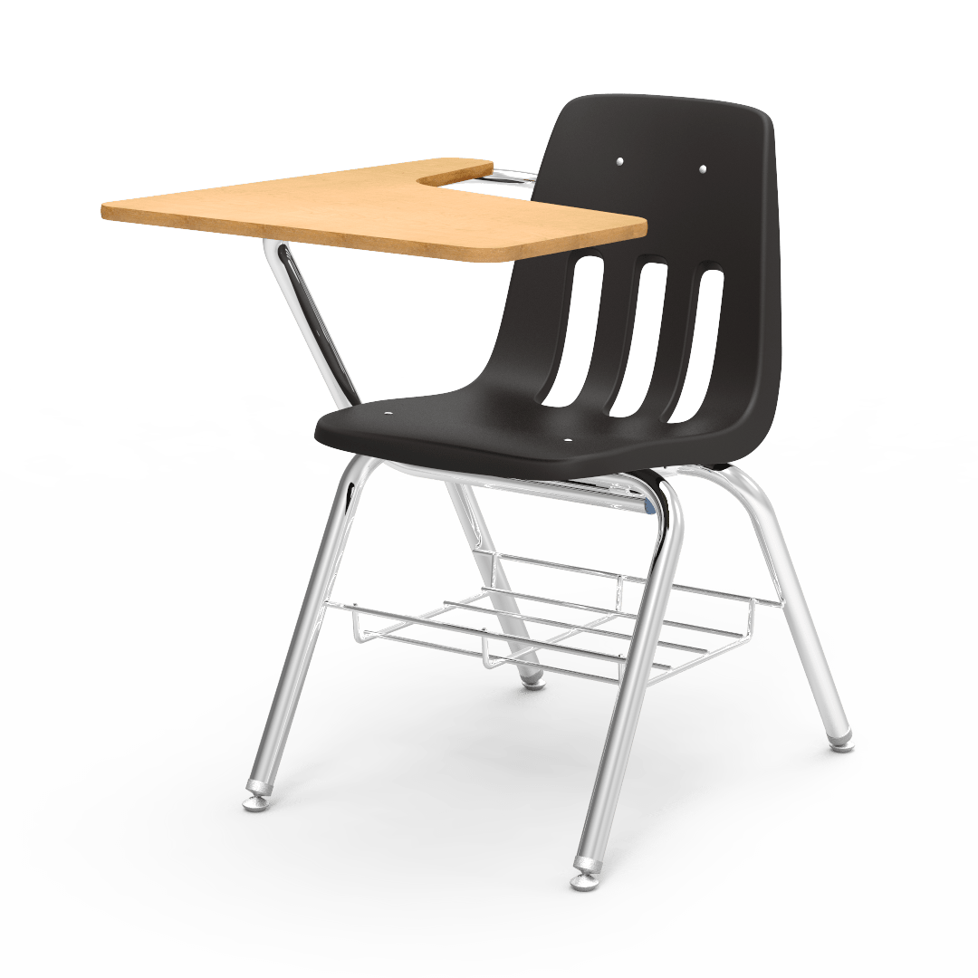 Virco 9700BR Student Tablet Arm Chair with Desk for Schools and Classrooms 18" Seat, Tablet-Arm Laminate Top, Bookrack - SchoolOutlet