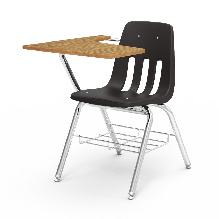 Virco 9700BR Student Tablet Arm Chair with Desk for Schools and Classrooms 18" Seat, Tablet-Arm Laminate Top, Bookrack - SchoolOutlet