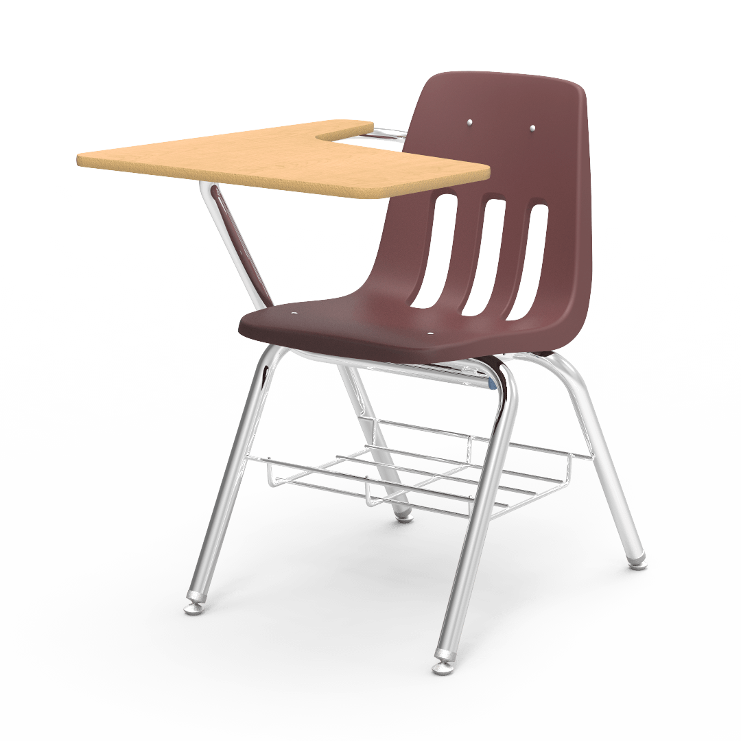 Virco 9700BR Student Tablet Arm Chair with Desk for Schools and Classrooms 18" Seat, Tablet-Arm Laminate Top, Bookrack - SchoolOutlet