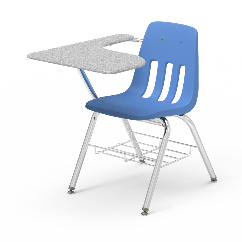 Virco 9700BRM Tablet Arm Chair-Desk with 18" Seat, 12" x 20" x 25" Hard Plastic Top, Bookrack for School and Classrooms - SchoolOutlet