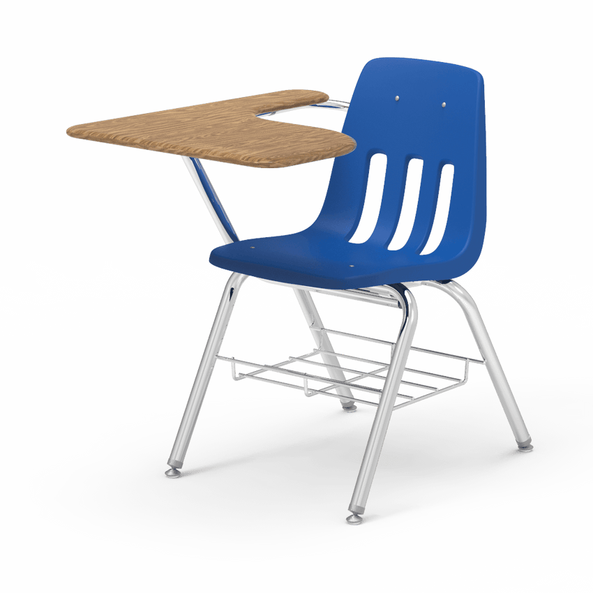 Virco 9700BRM Tablet Arm Chair-Desk with 18" Seat, 12" x 20" x 25" Hard Plastic Top, Bookrack for School and Classrooms - SchoolOutlet