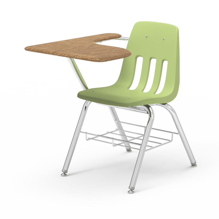 Virco 9700BRM Tablet Arm Chair-Desk with 18" Seat, 12" x 20" x 25" Hard Plastic Top, Bookrack for School and Classrooms - SchoolOutlet