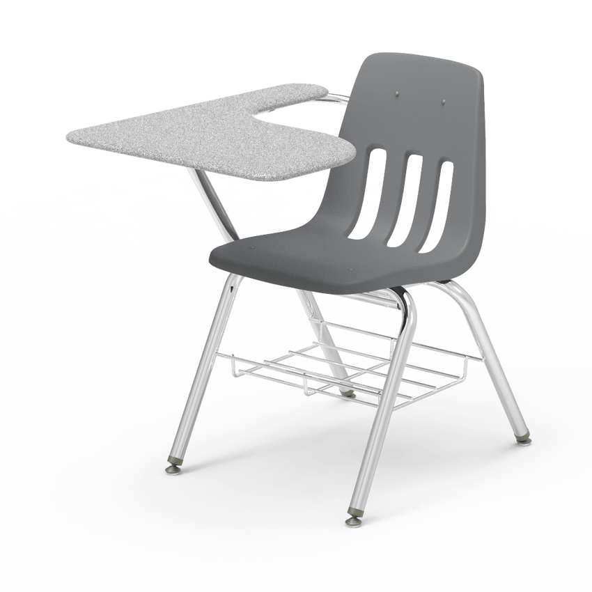 Virco 9700BRM Tablet Arm Chair-Desk with 18" Seat, 12" x 20" x 25" Hard Plastic Top, Bookrack for School and Classrooms - SchoolOutlet