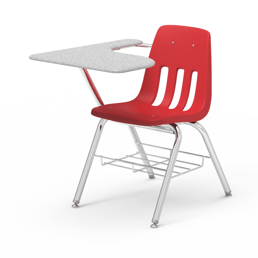 Virco 9700BRM Tablet Arm Chair-Desk with 18" Seat, 12" x 20" x 25" Hard Plastic Top, Bookrack for School and Classrooms - SchoolOutlet